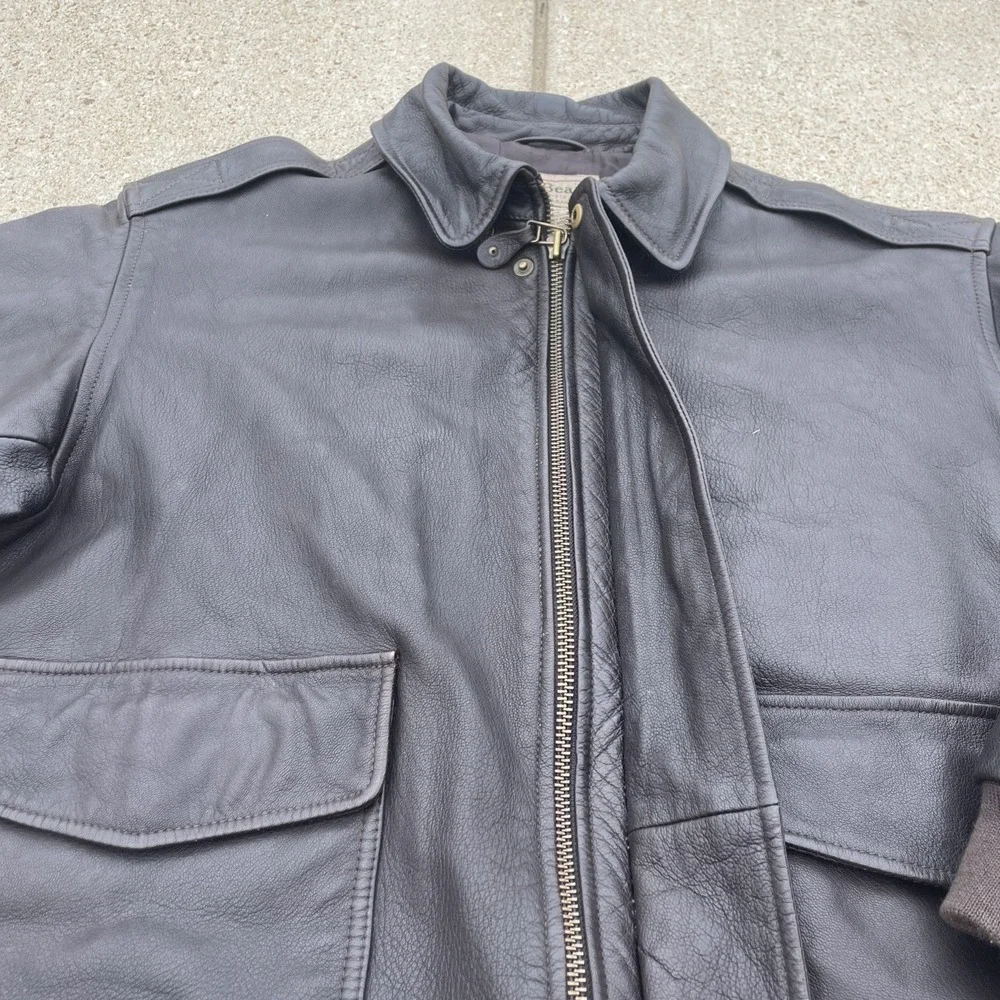 LL BEAN BROWN GOATSKIN LEATHER A-2 BOMBER FLIGHT JACKET XL PILOT AVIATOR COAT